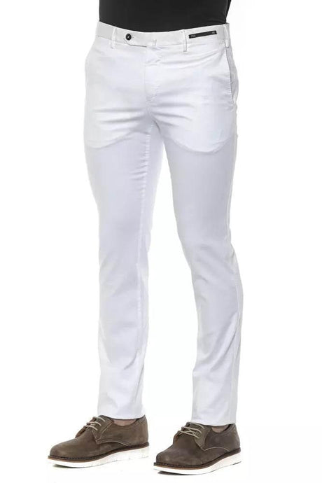 PT Torino White Cotton Men Slim Trouser - Hilstor