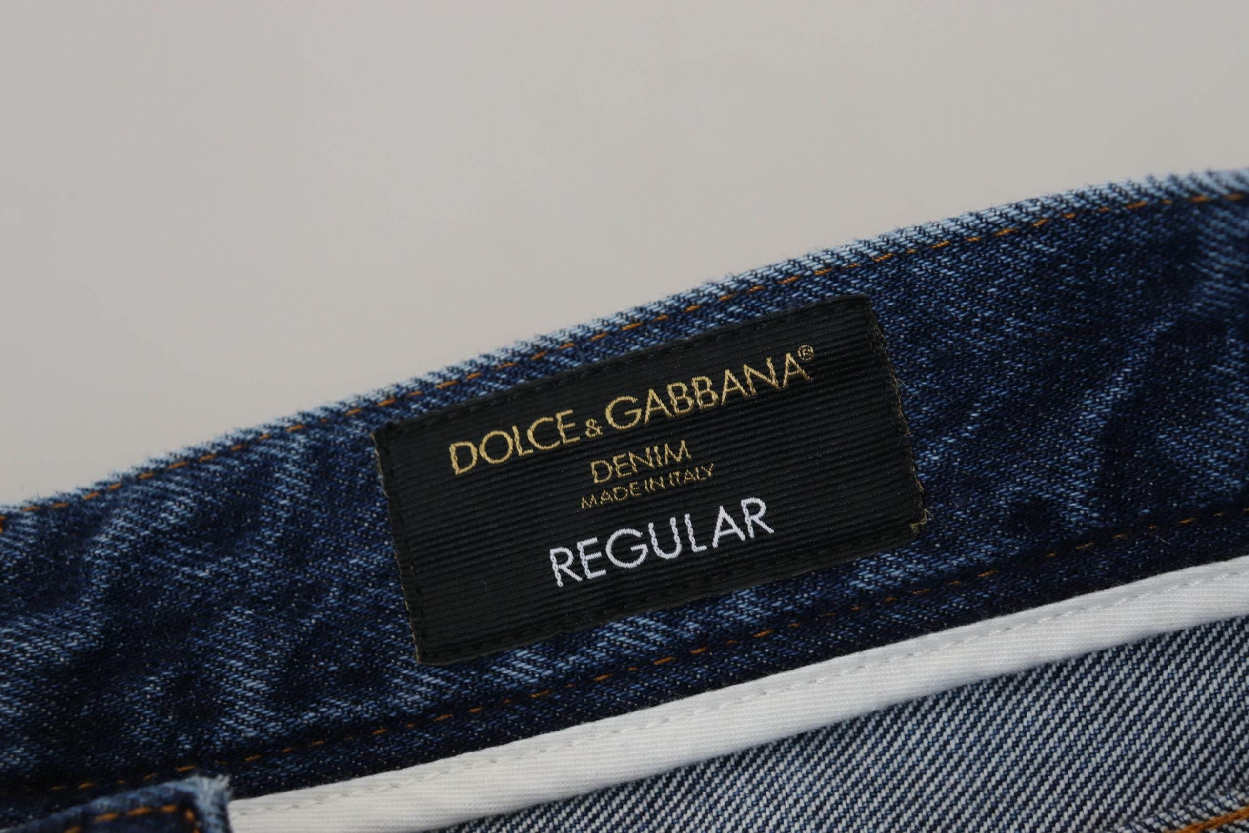 Dolce & Gabbana Blue Cotton Tattered Men Denim Jeans - Hilstor