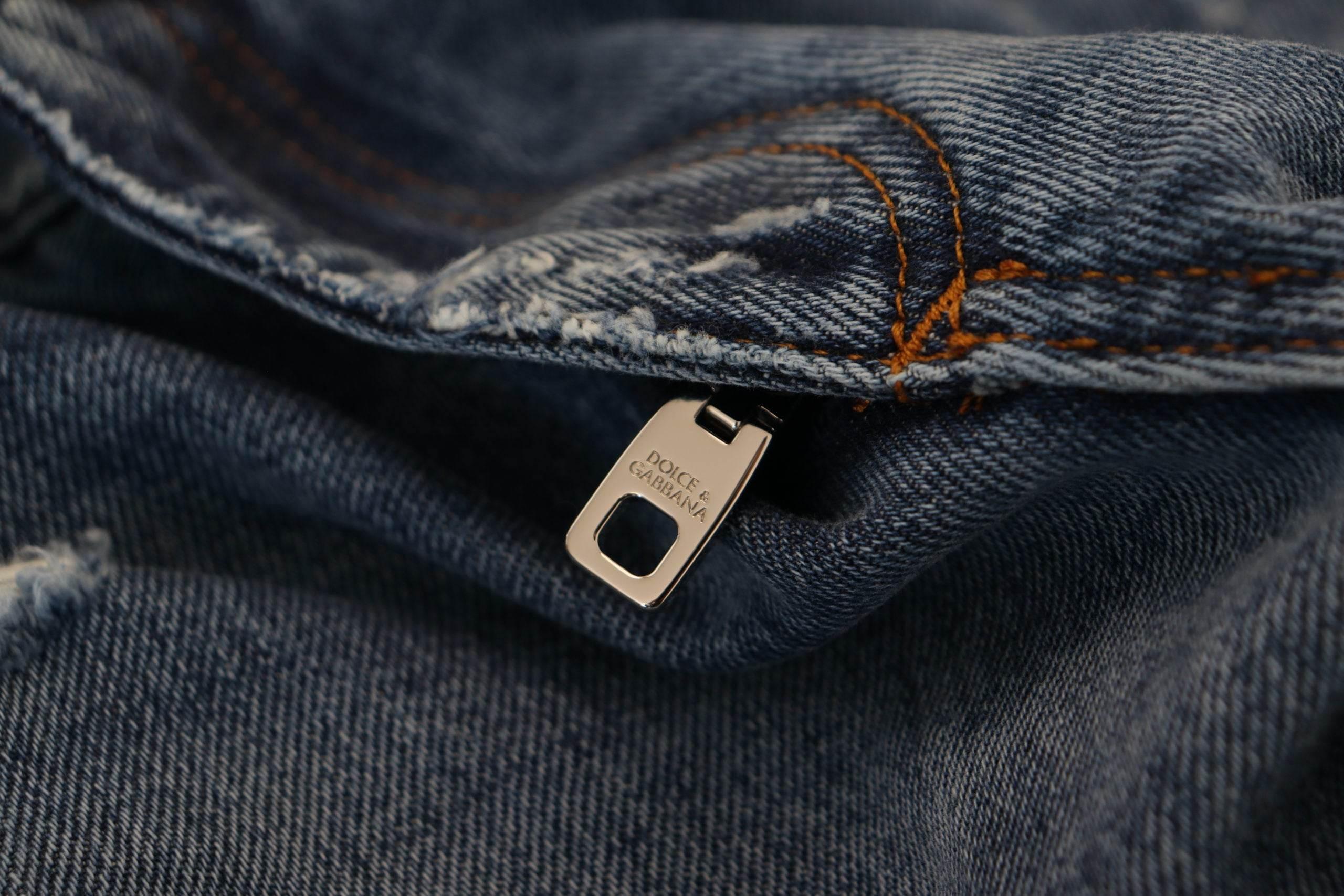 Dolce & Gabbana Blue Cotton Tattered Men Denim Jeans - Hilstor