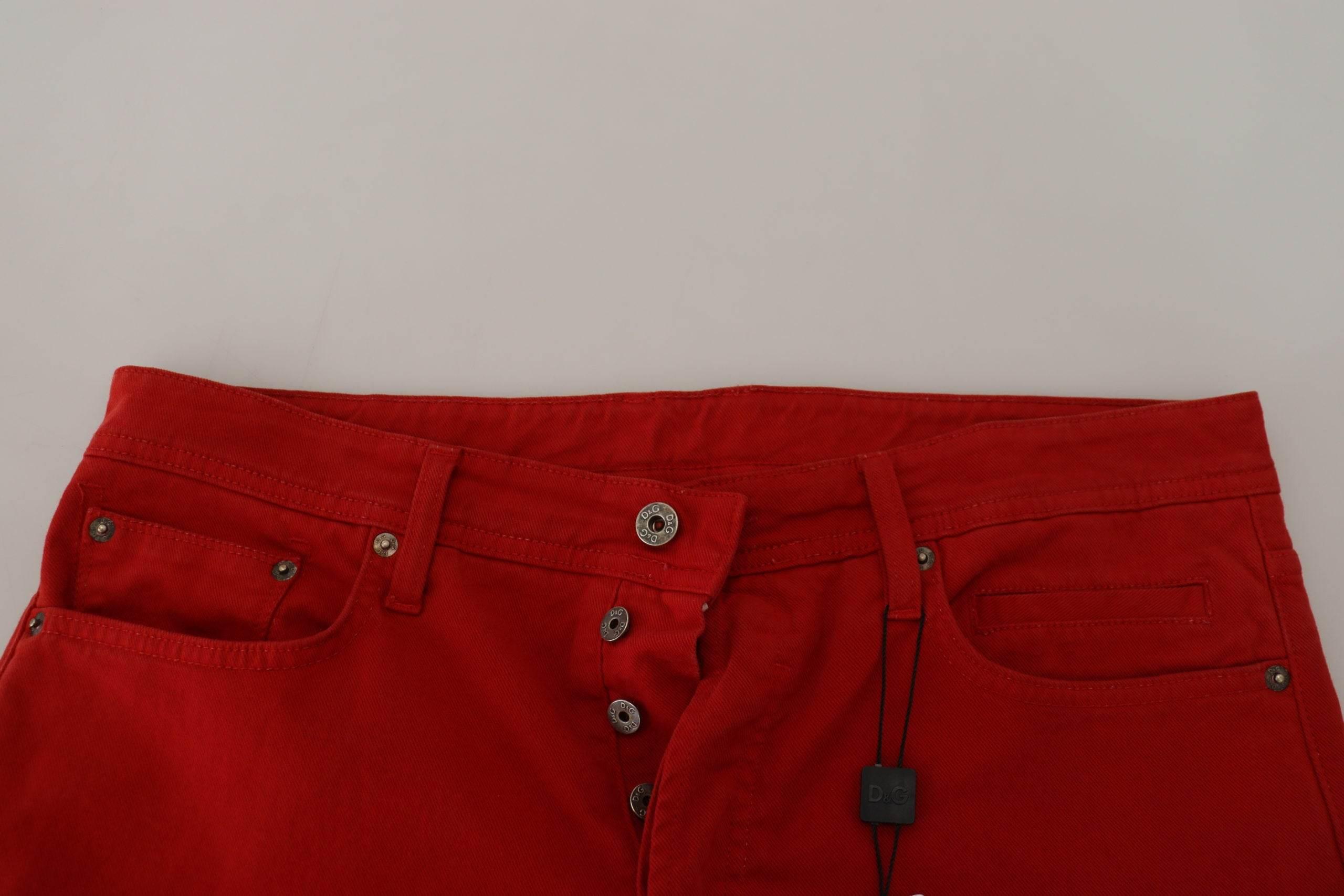 Dolce & Gabbana Chic Red Cotton Denim Pants - Hilstor