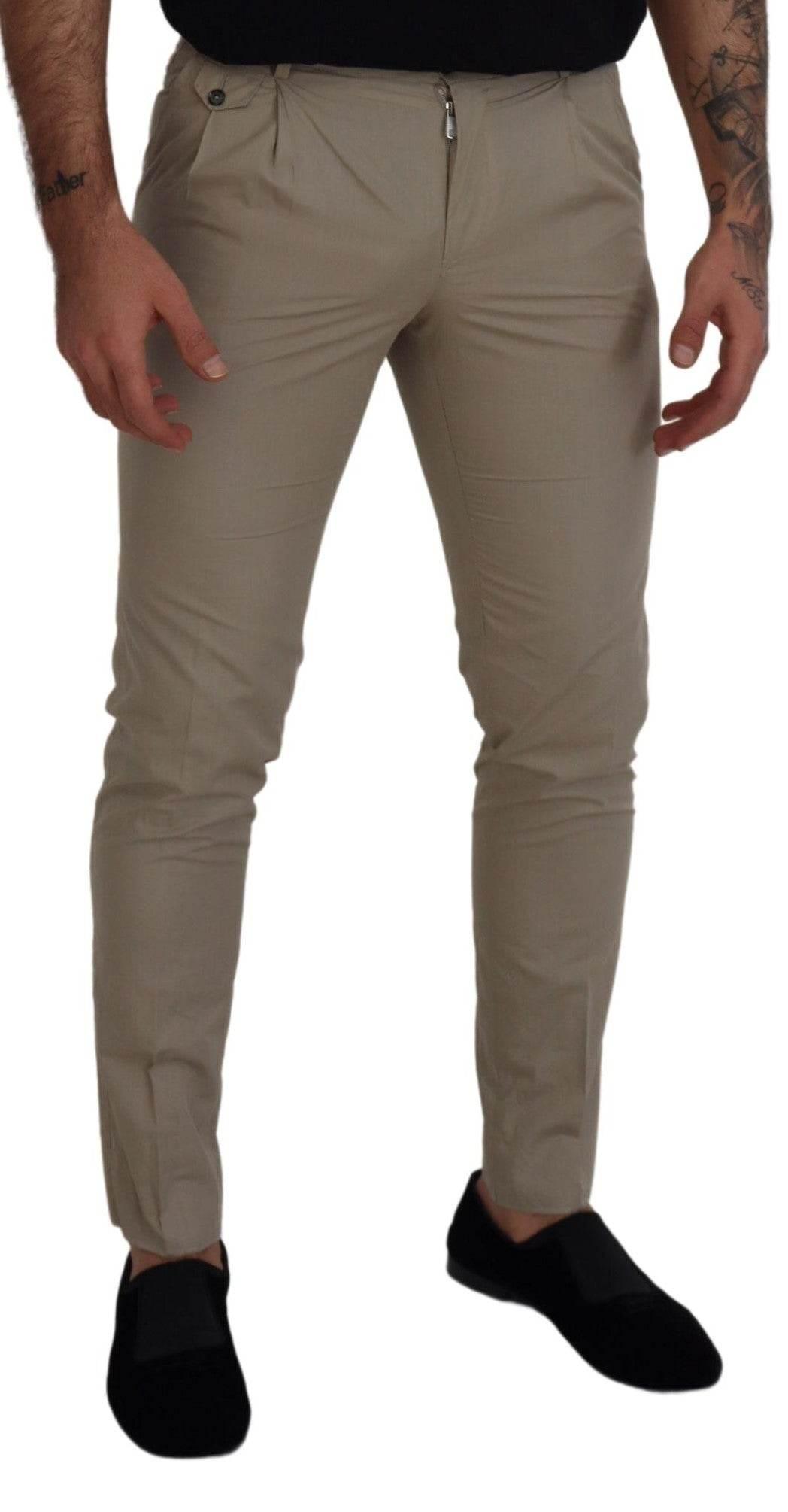 Dolce & Gabbana Beige Cotton Slim Fit Men Pants - Hilstor