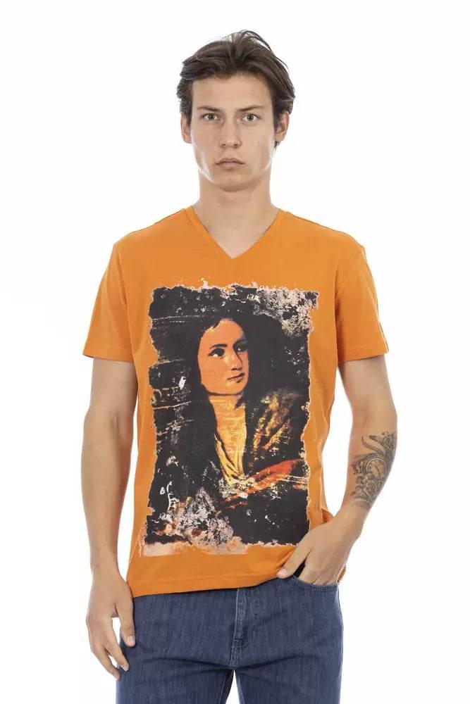 Trussardi Action Orange Cotton Men's V-Neck T-Shirt - Hilstor
