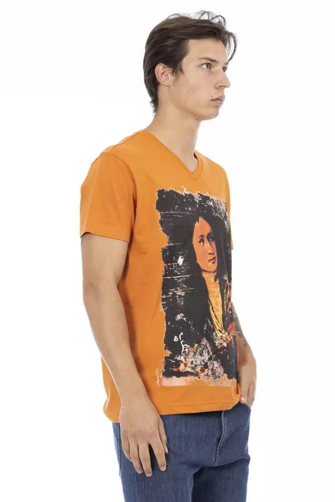 Trussardi Action Orange Cotton Men's V-Neck T-Shirt - Hilstor