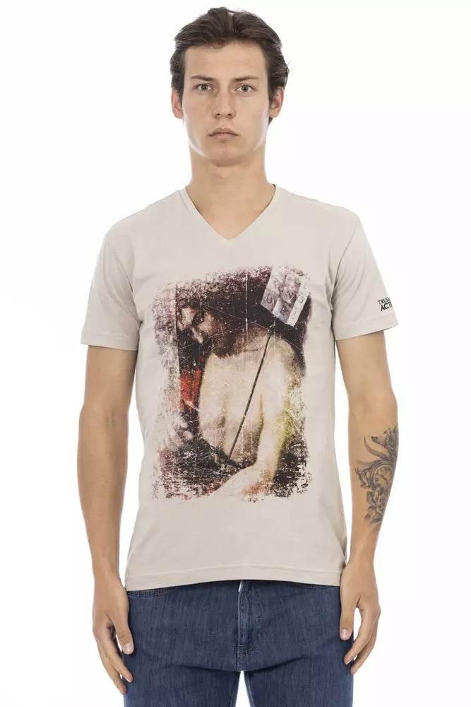Trussardi Action Beige Cotton Men V-neck T-shirt - Hilstor