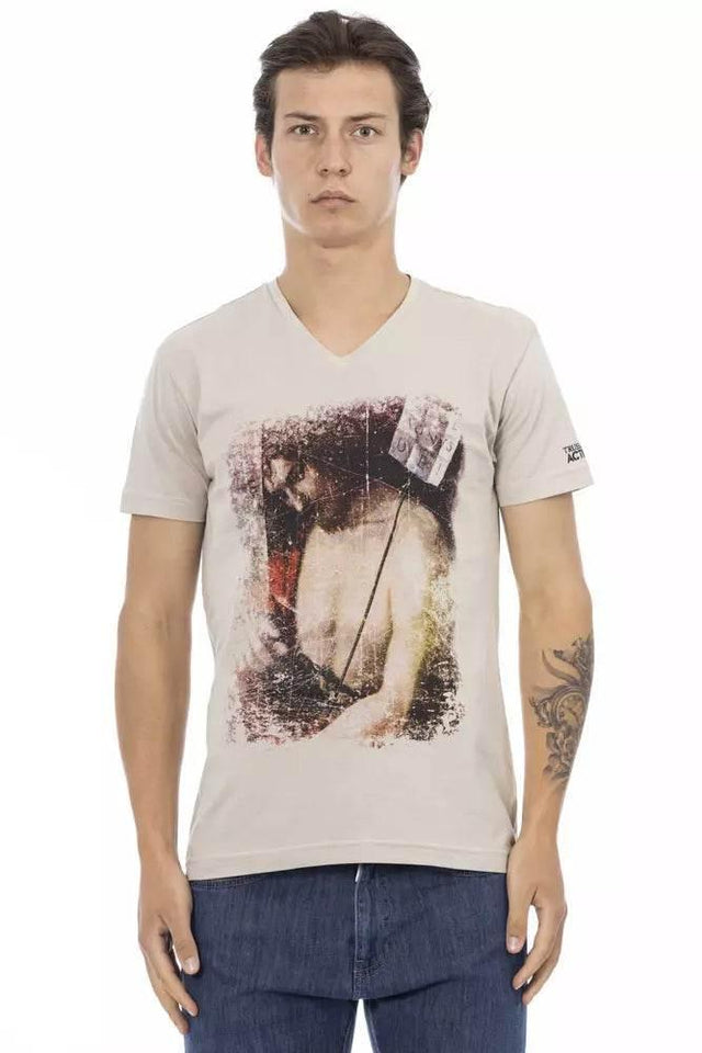 Trussardi Action Beige Cotton Men V-neck T-shirt - Hilstor