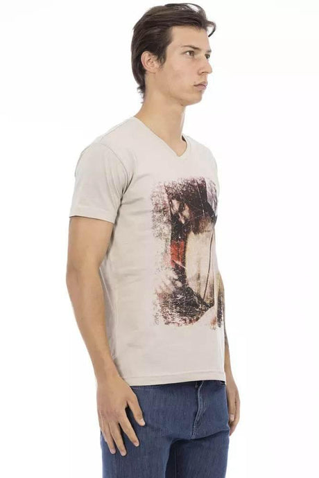 Trussardi Action Beige Cotton Men V-neck T-shirt - Hilstor