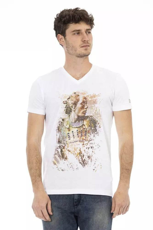 Trussardi Action White Cotton Men's V-Neck T-Shirt - Hilstor