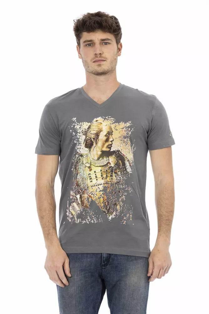 Trussardi Action Gray Cotton Men's V-Neck T-Shirt - Hilstor
