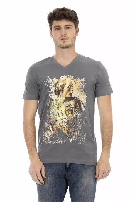 Trussardi Action Gray Cotton Men's V-Neck T-Shirt - Hilstor