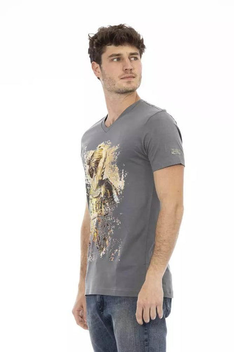 Trussardi Action Gray Cotton Men's V-Neck T-Shirt - Hilstor