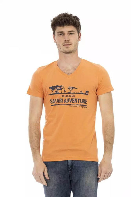 Trussardi Action Orange Cotton Men's V-Neck T-Shirt - Hilstor