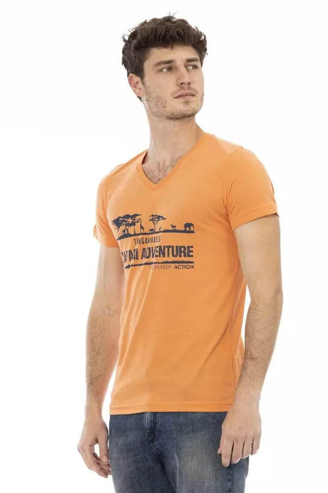Trussardi Action Orange Cotton Men's V-Neck T-Shirt - Hilstor