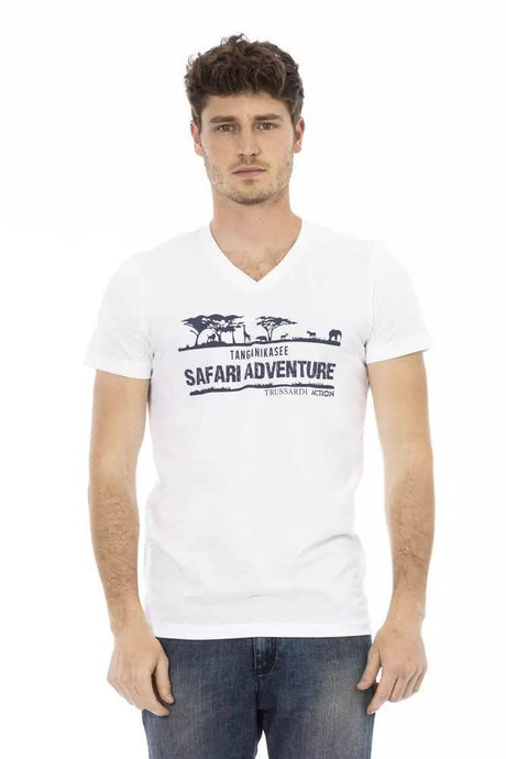 Trussardi Action White Cotton Men's V-Neck T-Shirt - Hilstor