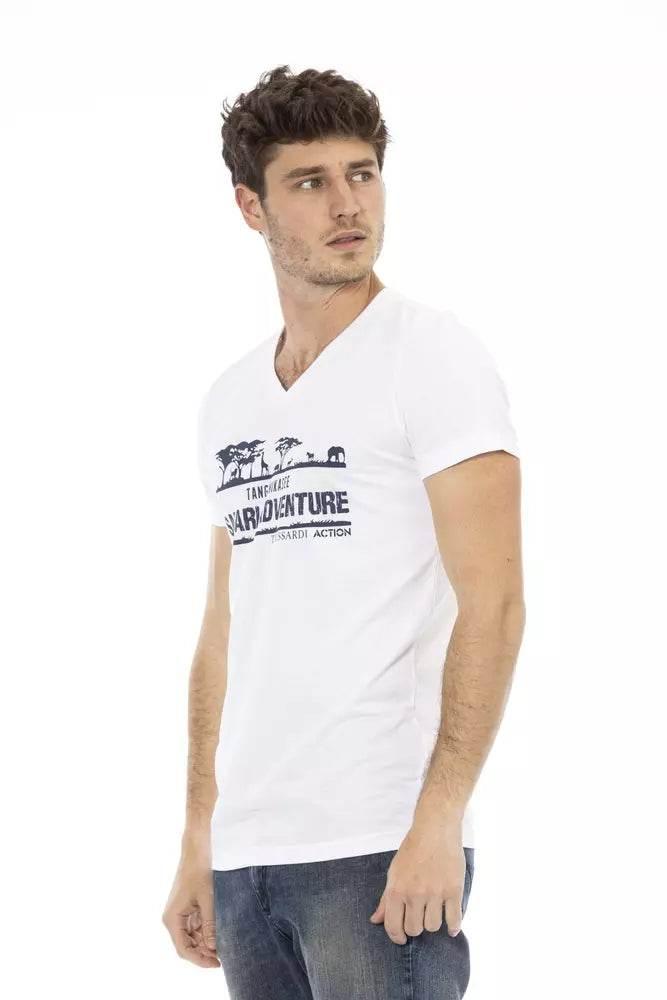 Trussardi Action White Cotton Men's V-Neck T-Shirt - Hilstor