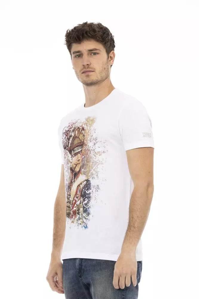 Trussardi Action Sleek White Cotton Blend Tee with Graphic Front - Hilstor