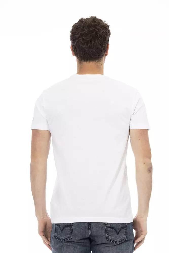 Trussardi Action Sleek White Cotton Blend Tee with Graphic Front - Hilstor