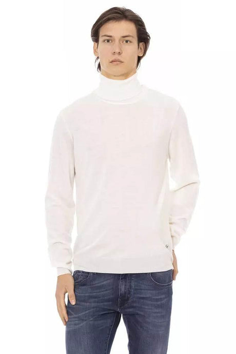 Baldinini Trend White Fabric Men Sweater with Turtleneck Design - Hilstor