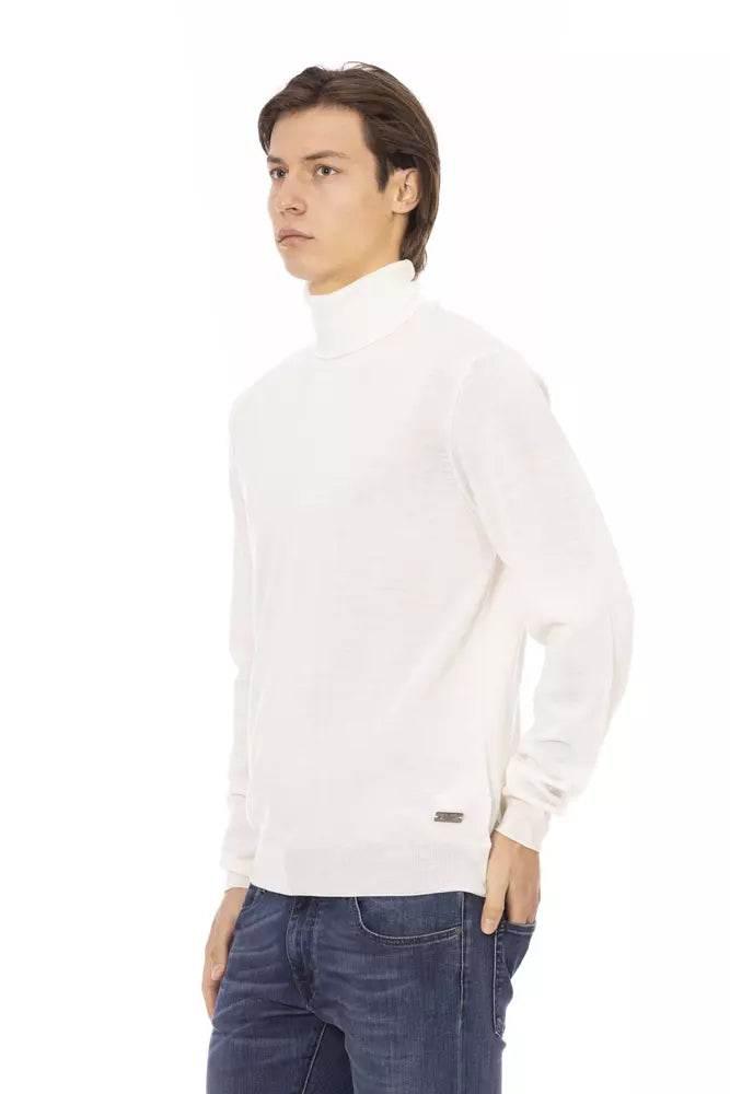 Baldinini Trend White Fabric Men Sweater with Turtleneck Design - Hilstor