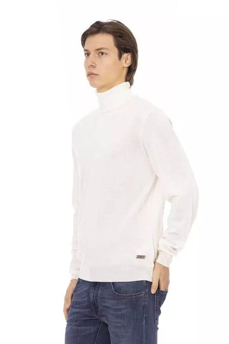 Baldinini Trend White Fabric Men Sweater with Turtleneck Design - Hilstor