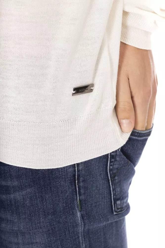 Baldinini Trend White Fabric Men Sweater with Turtleneck Design - Hilstor