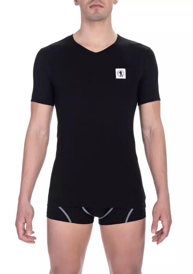 Bikkembergs Black Cotton Men V-Neck T-Shirt - Hilstor