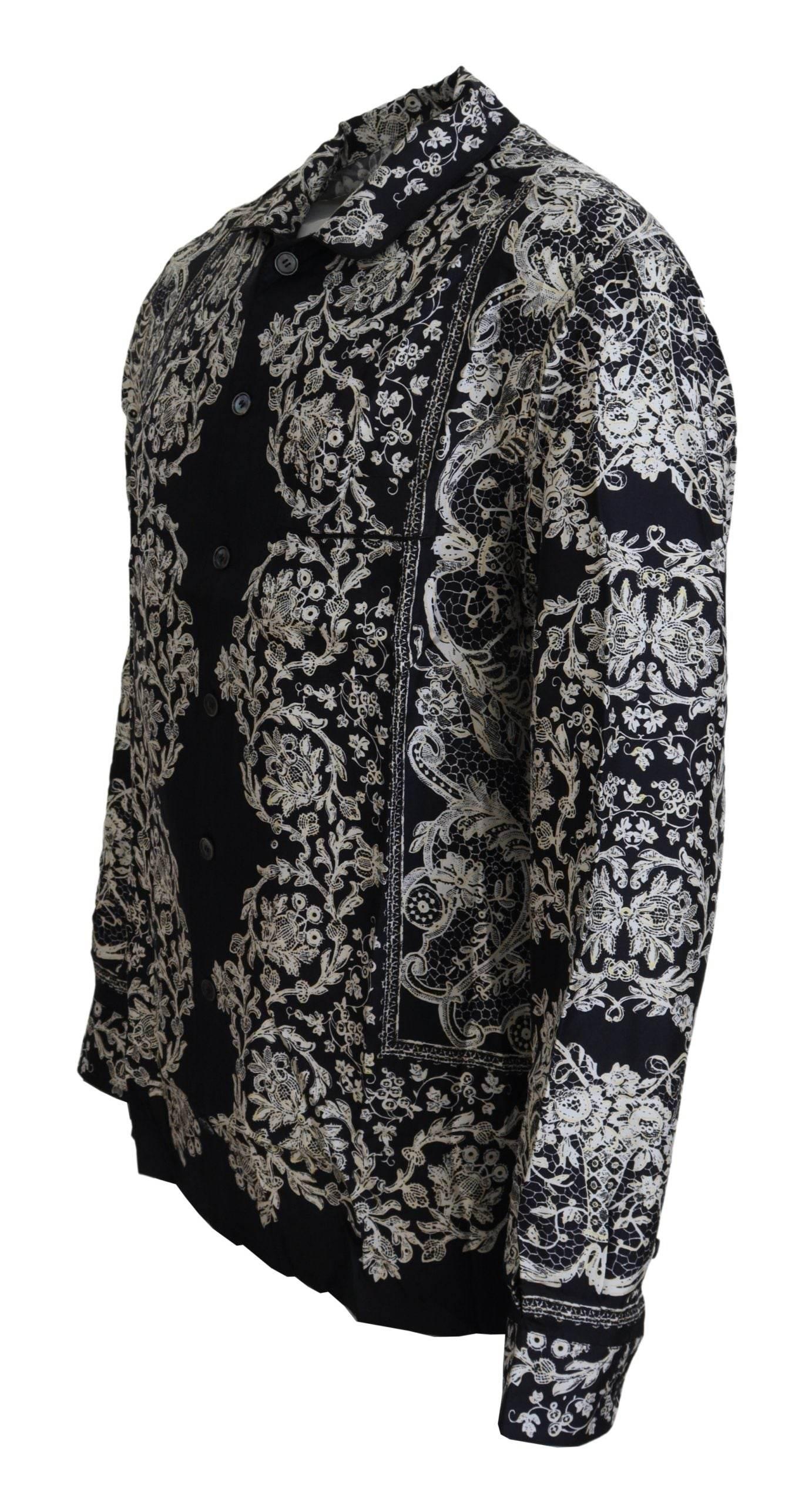 Dolce & Gabbana Blue Silk Floral Baroque Satin Casual Shirt - Hilstor