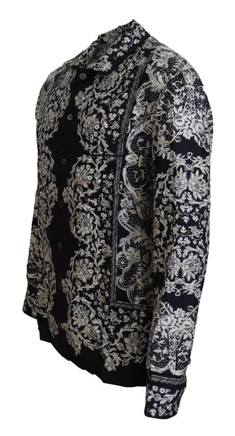 Dolce & Gabbana Blue Silk Floral Baroque Satin Casual Shirt - Hilstor