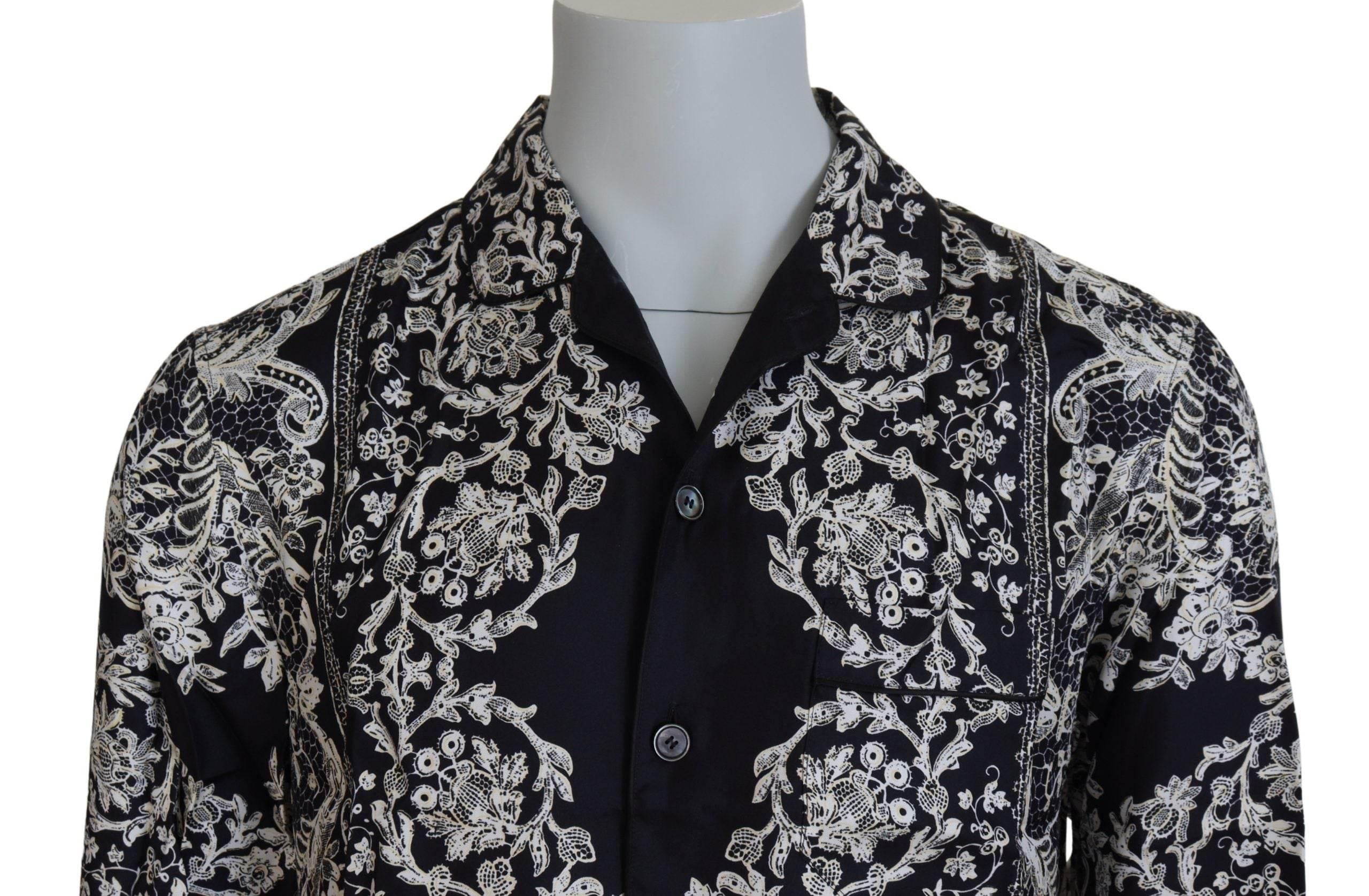 Dolce & Gabbana Blue Silk Floral Baroque Satin Casual Shirt - Hilstor