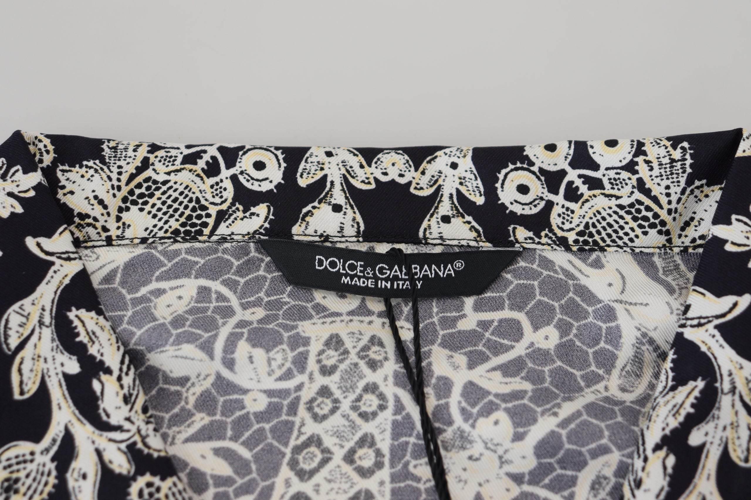 Dolce & Gabbana Blue Silk Floral Baroque Satin Casual Shirt - Hilstor