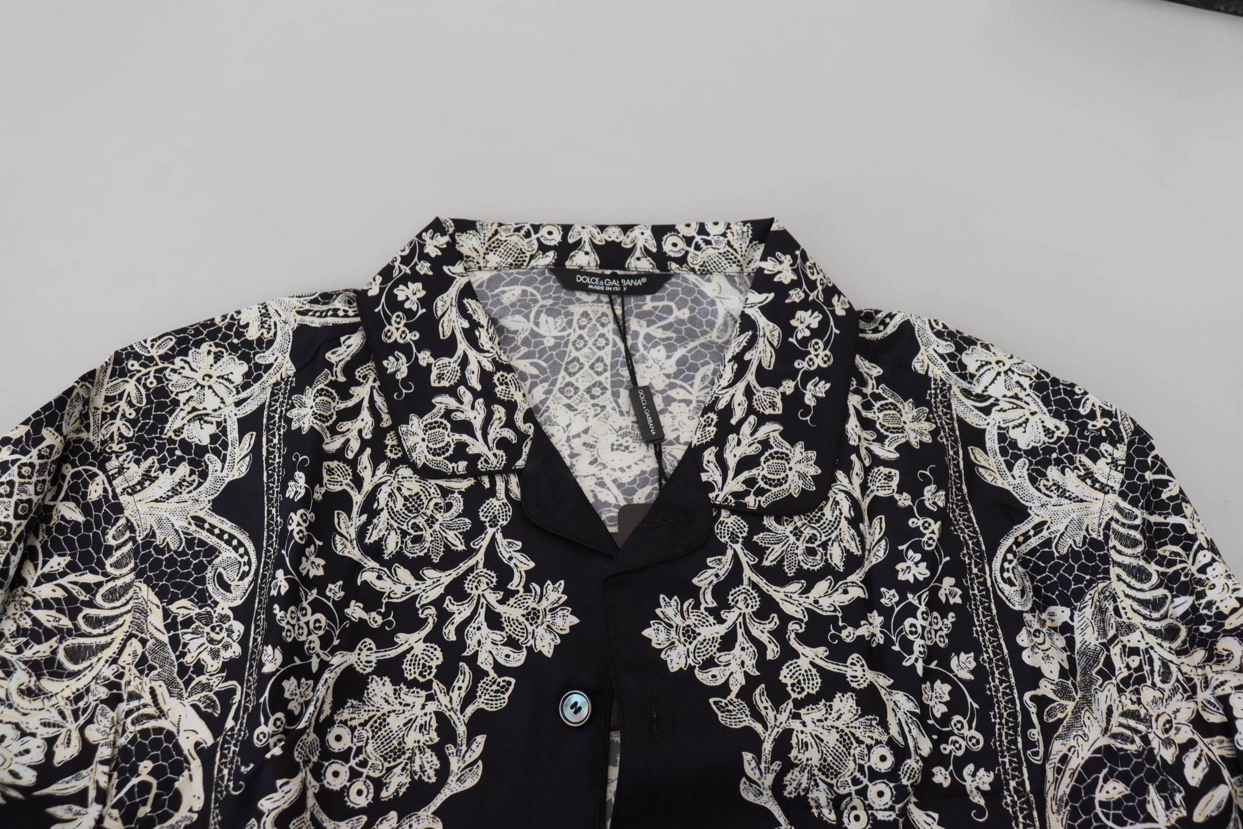 Dolce & Gabbana Blue Silk Floral Baroque Satin Casual Shirt - Hilstor