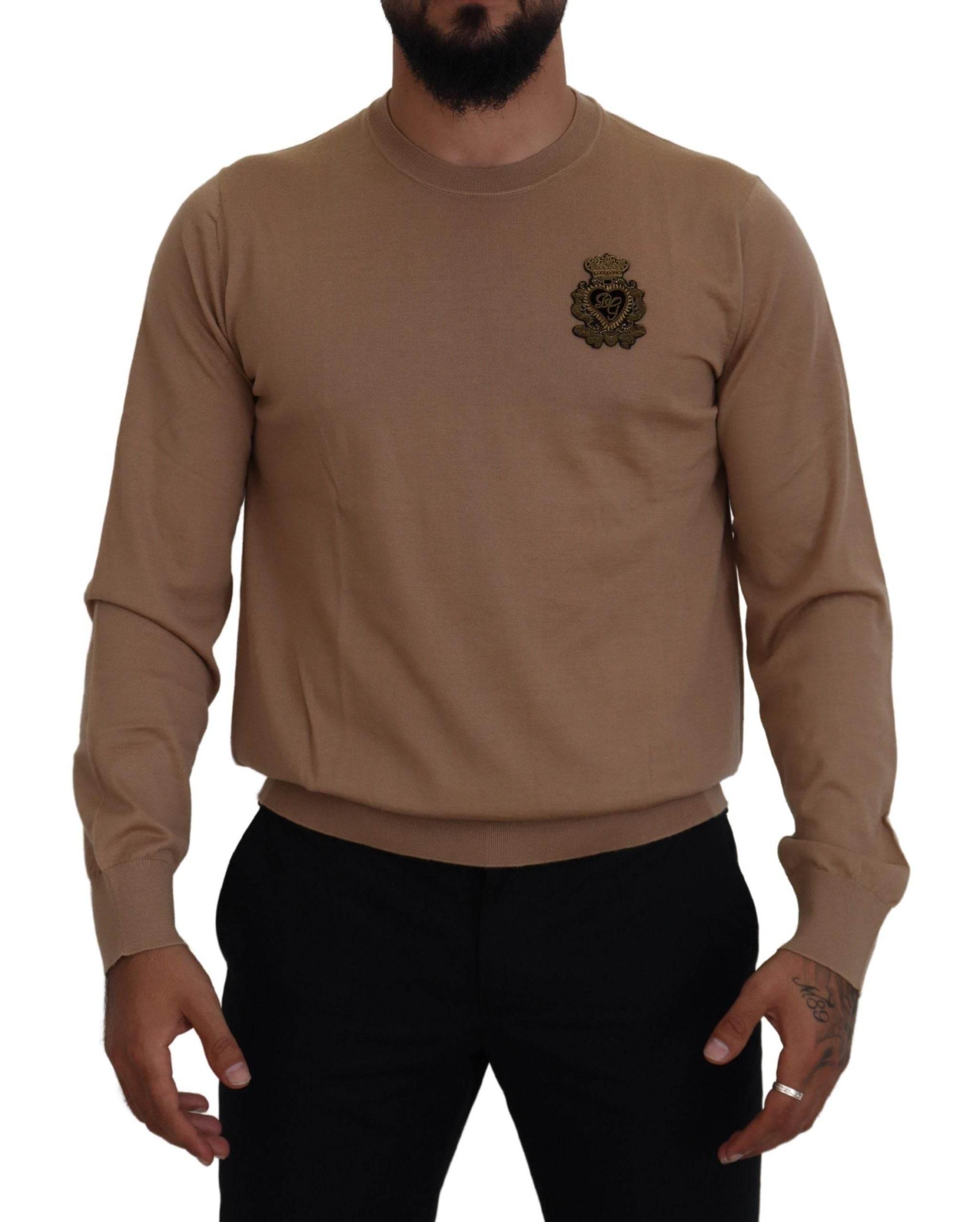 Dolce & Gabbana Beige Cashmere Crown Logo Pullover Sweater - Hilstor