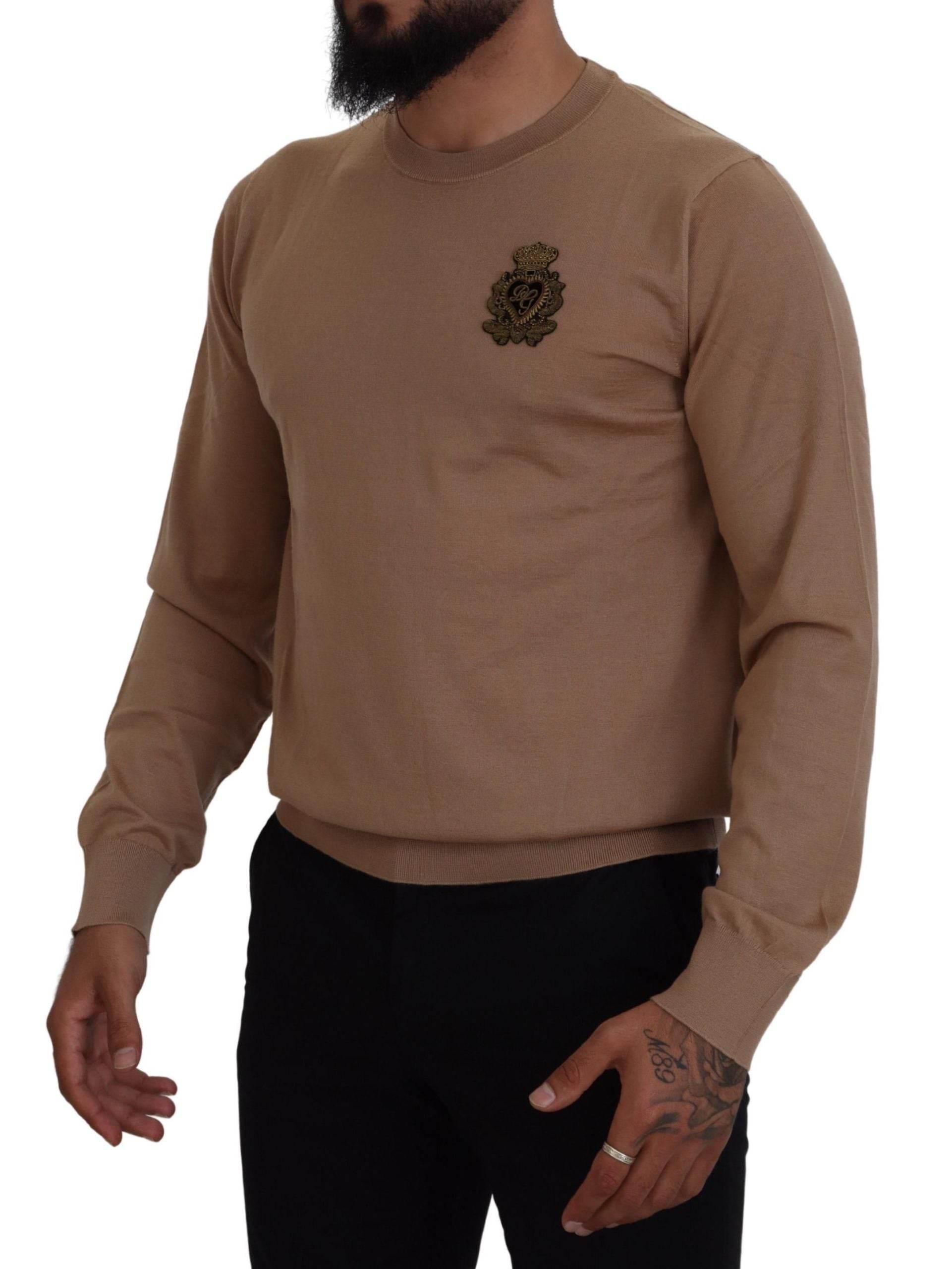 Dolce & Gabbana Beige Cashmere Crown Logo Pullover Sweater - Hilstor