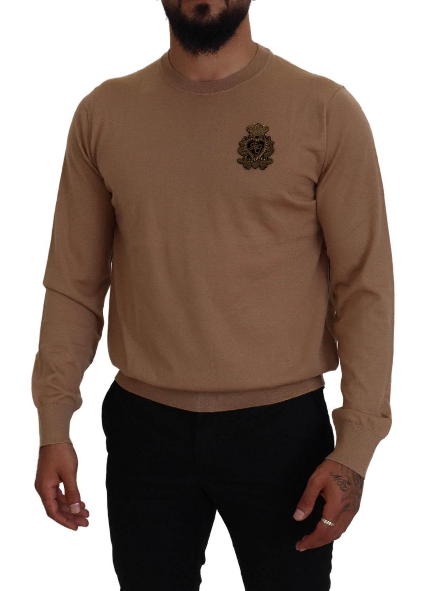 Dolce & Gabbana Beige Cashmere Crown Logo Pullover Sweater - Hilstor
