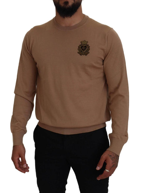 Dolce & Gabbana Beige Cashmere Crown Logo Pullover Sweater - Hilstor