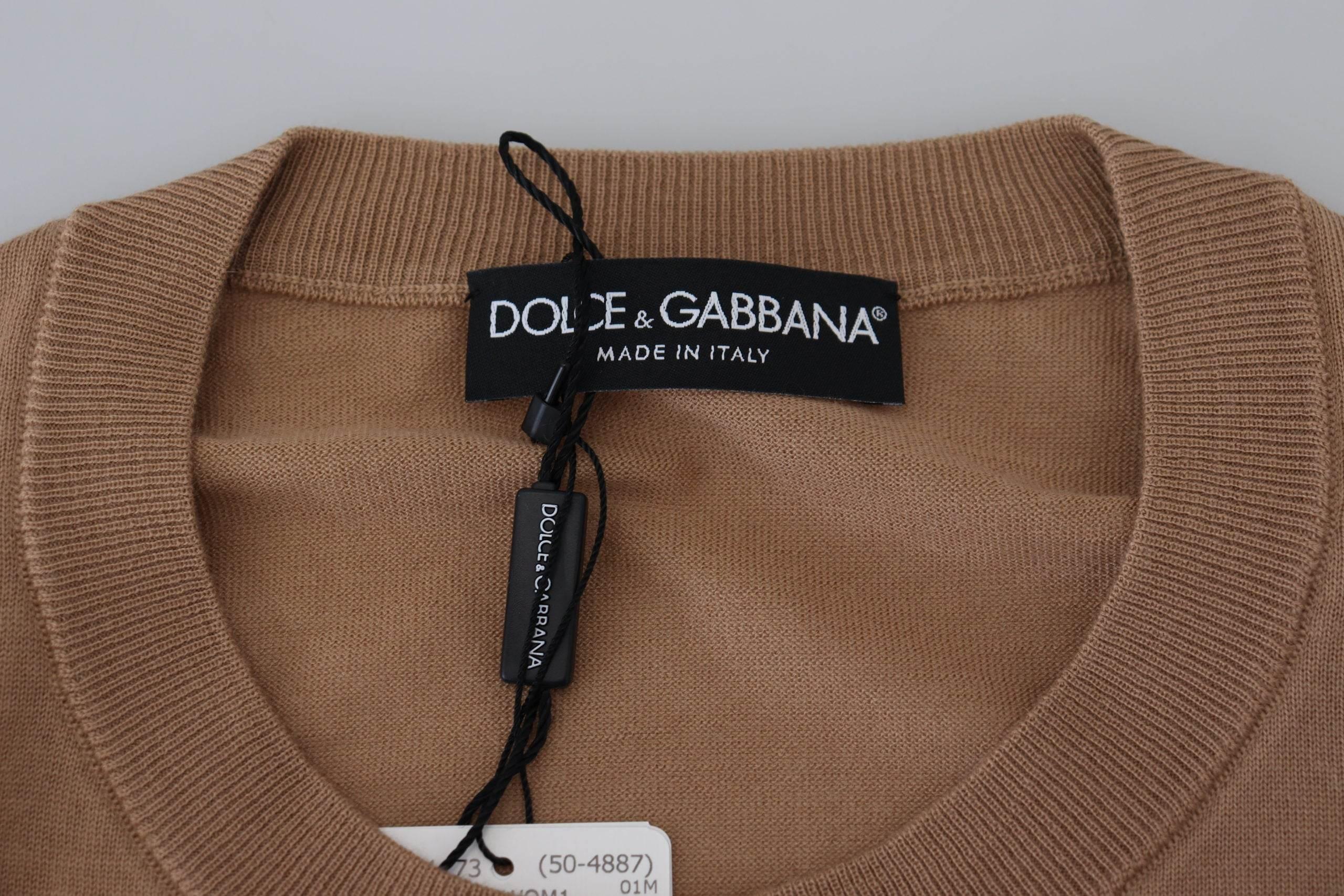 Dolce & Gabbana Beige Cashmere Crown Logo Pullover Sweater - Hilstor