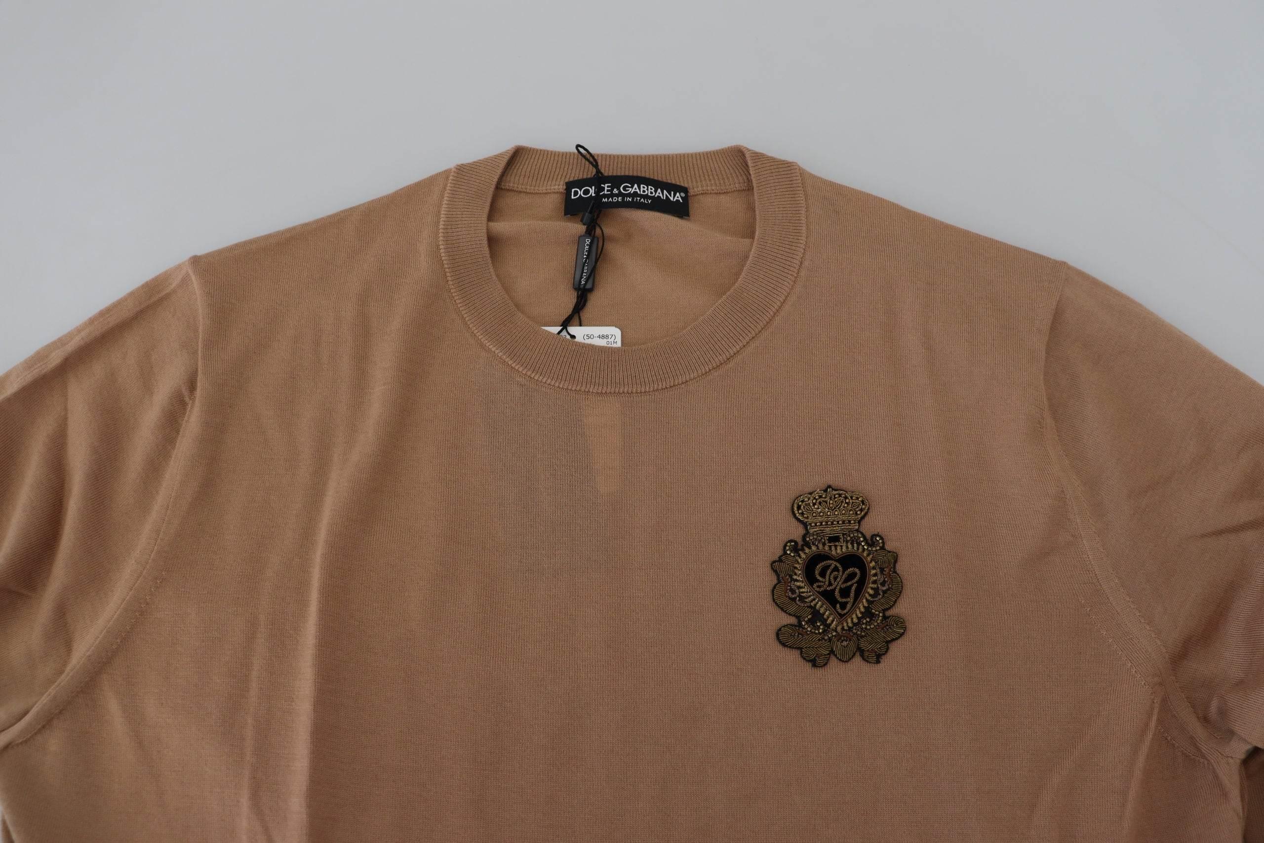 Dolce & Gabbana Beige Cashmere Crown Logo Pullover Sweater - Hilstor