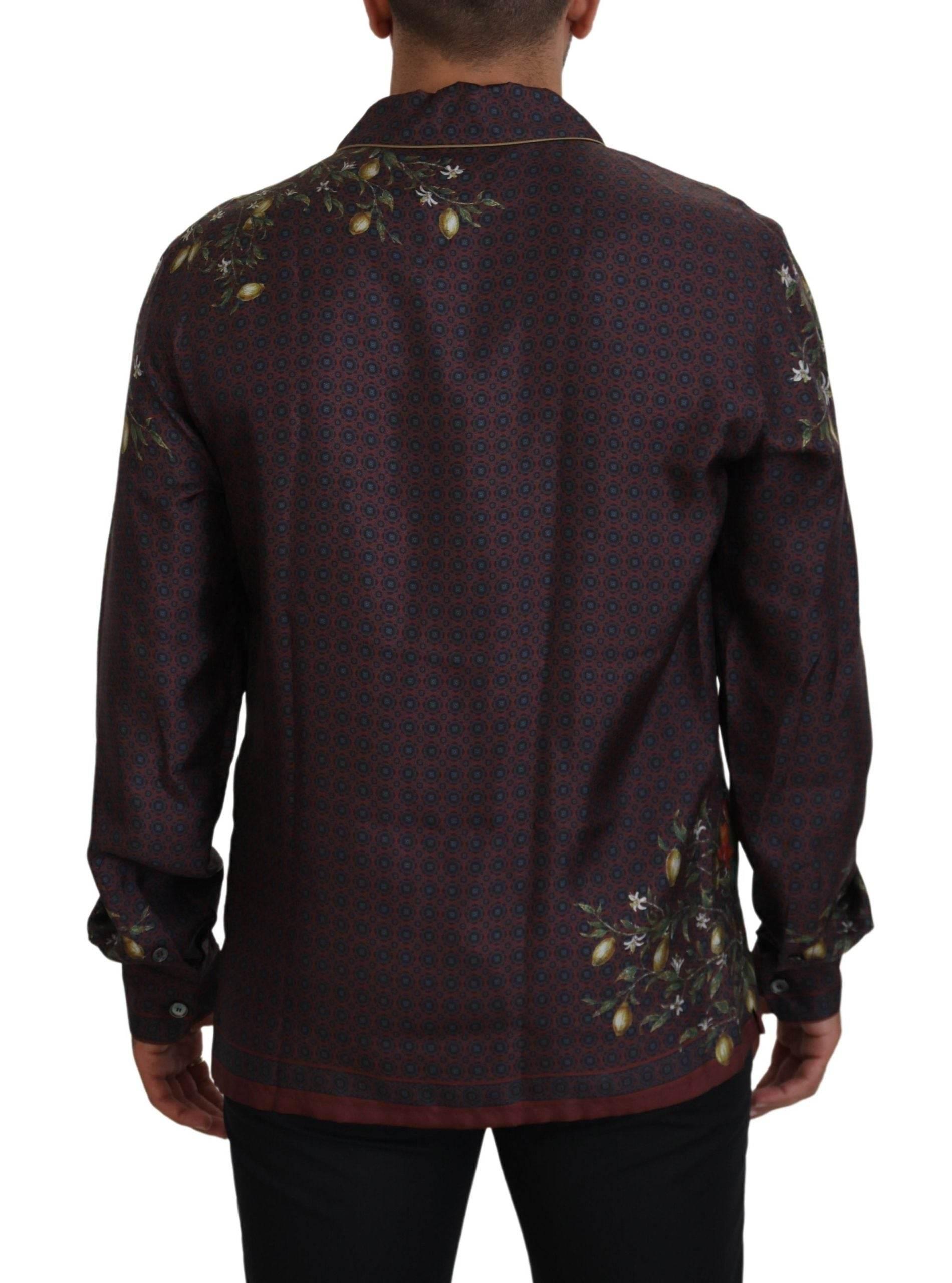 Dolce & Gabbana Bordeaux Ostrich Silk Satin Casual Mens Shirt - Hilstor