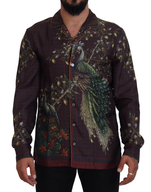 Dolce & Gabbana Bordeaux Ostrich Silk Satin Casual Mens Shirt - Hilstor