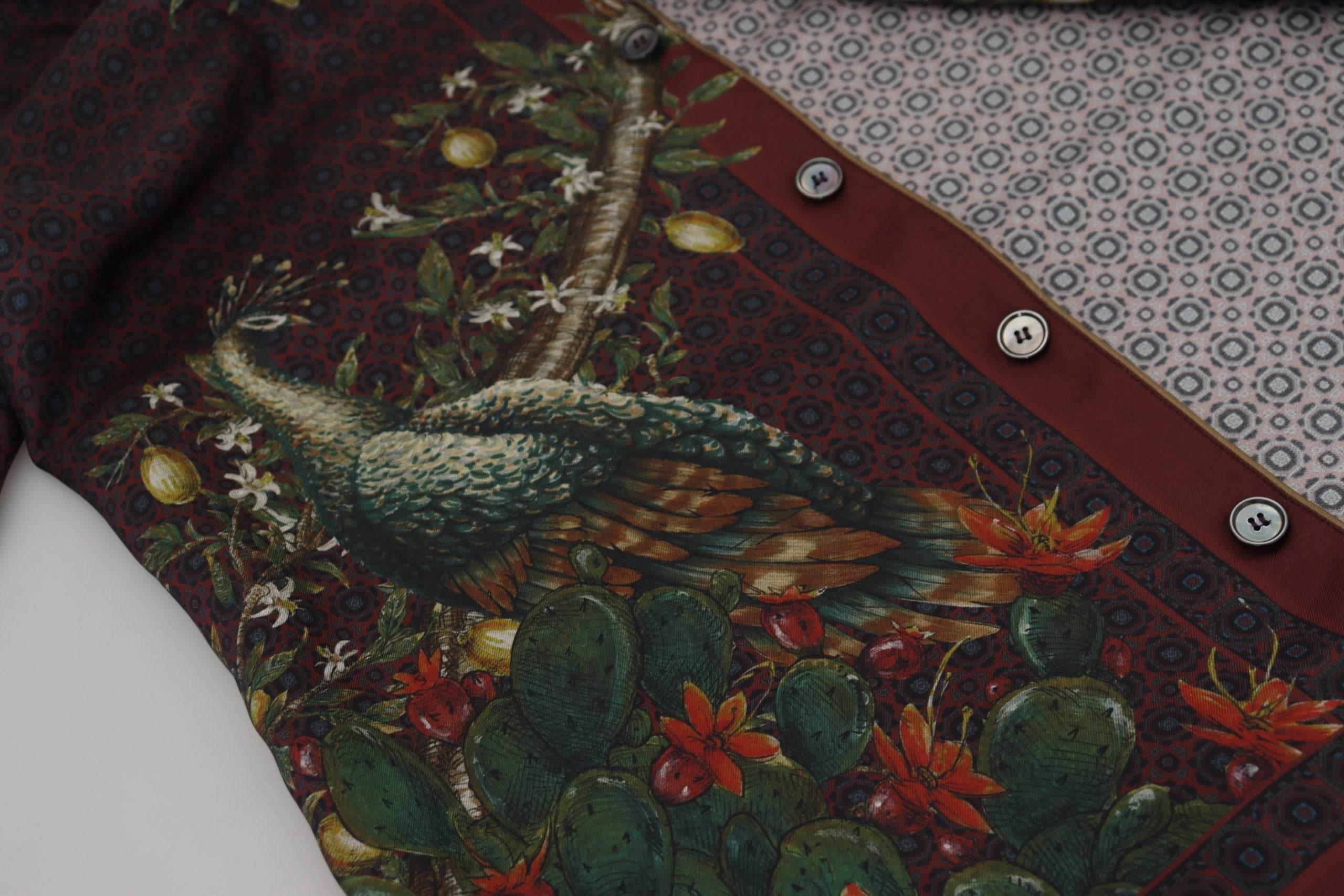 Dolce & Gabbana Bordeaux Ostrich Silk Satin Casual Mens Shirt - Hilstor