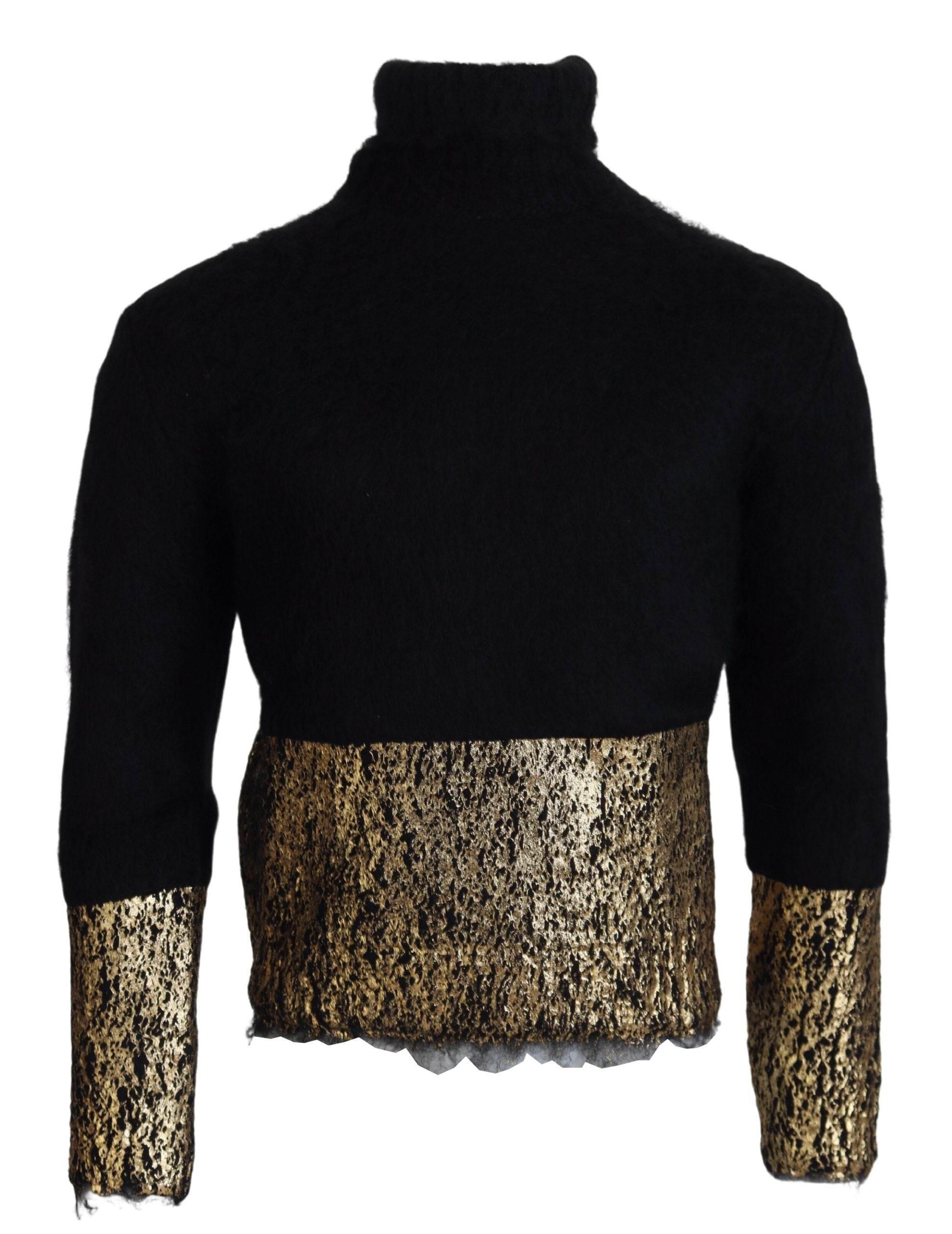 Dolce & Gabbana Stunning Black and Gold Crewneck Sweater - Hilstor