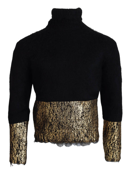 Dolce & Gabbana Stunning Black and Gold Crewneck Sweater - Hilstor