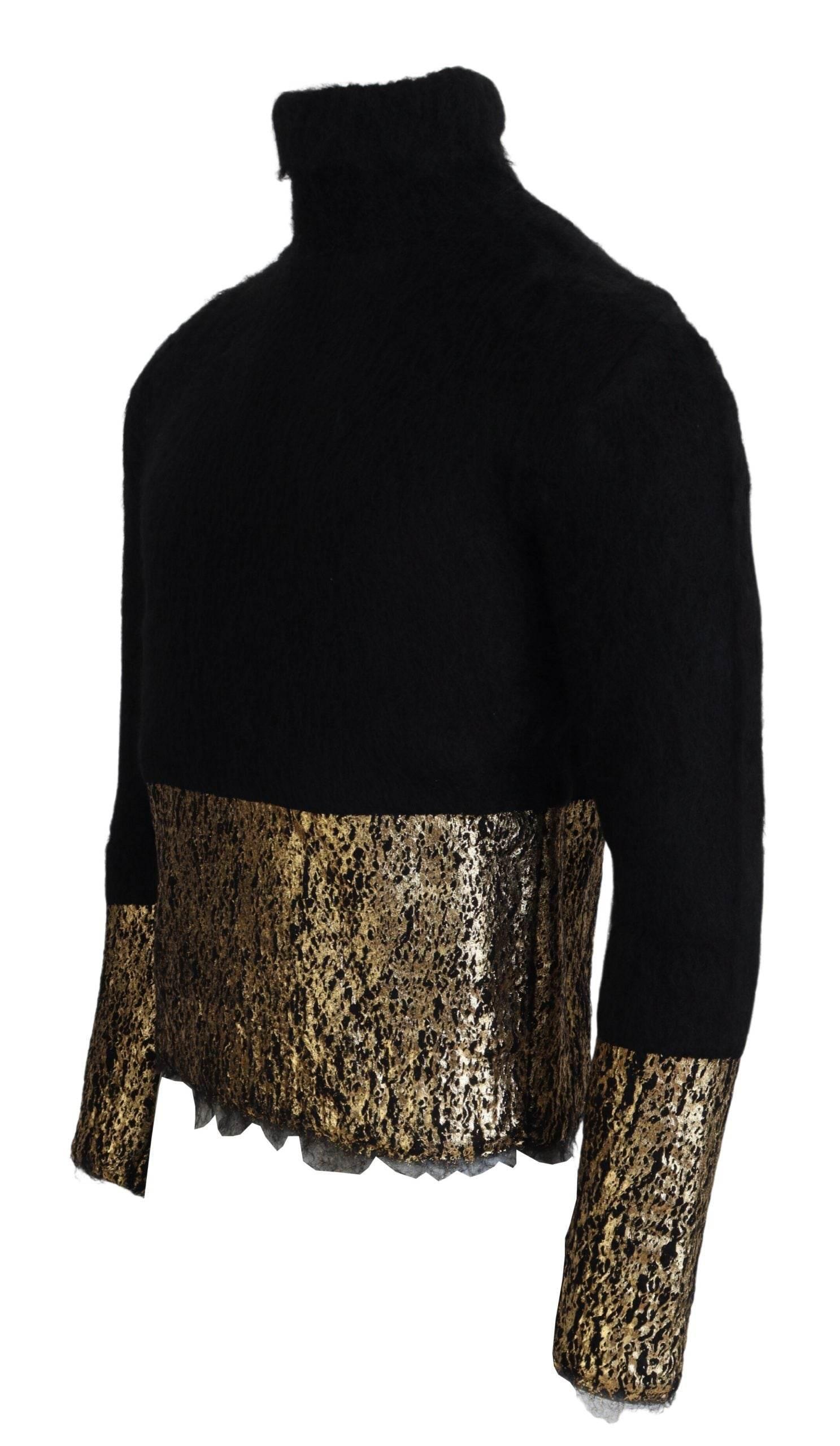 Dolce & Gabbana Stunning Black and Gold Crewneck Sweater - Hilstor
