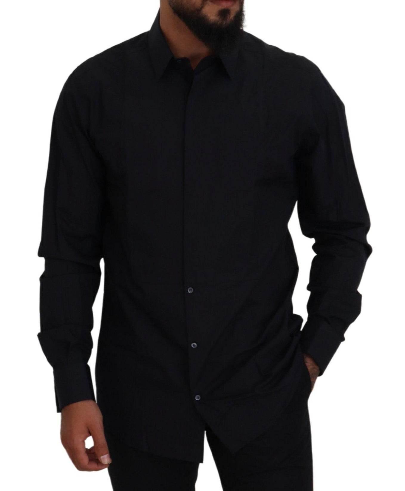 Dolce & Gabbana Black Gold Cotton Slim Fit Dress Mens Shirt - Hilstor