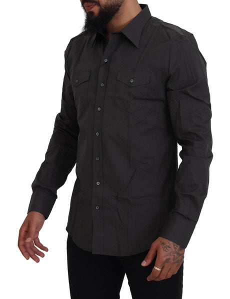 Dolce & Gabbana Gray SICILIA Slim Fit Stretch Dress Shirt - Hilstor