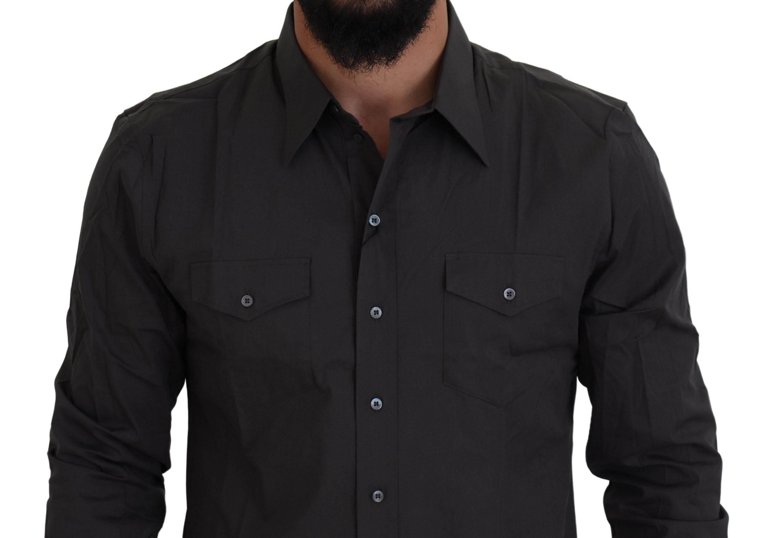 Dolce & Gabbana Gray SICILIA Slim Fit Stretch Dress Shirt - Hilstor