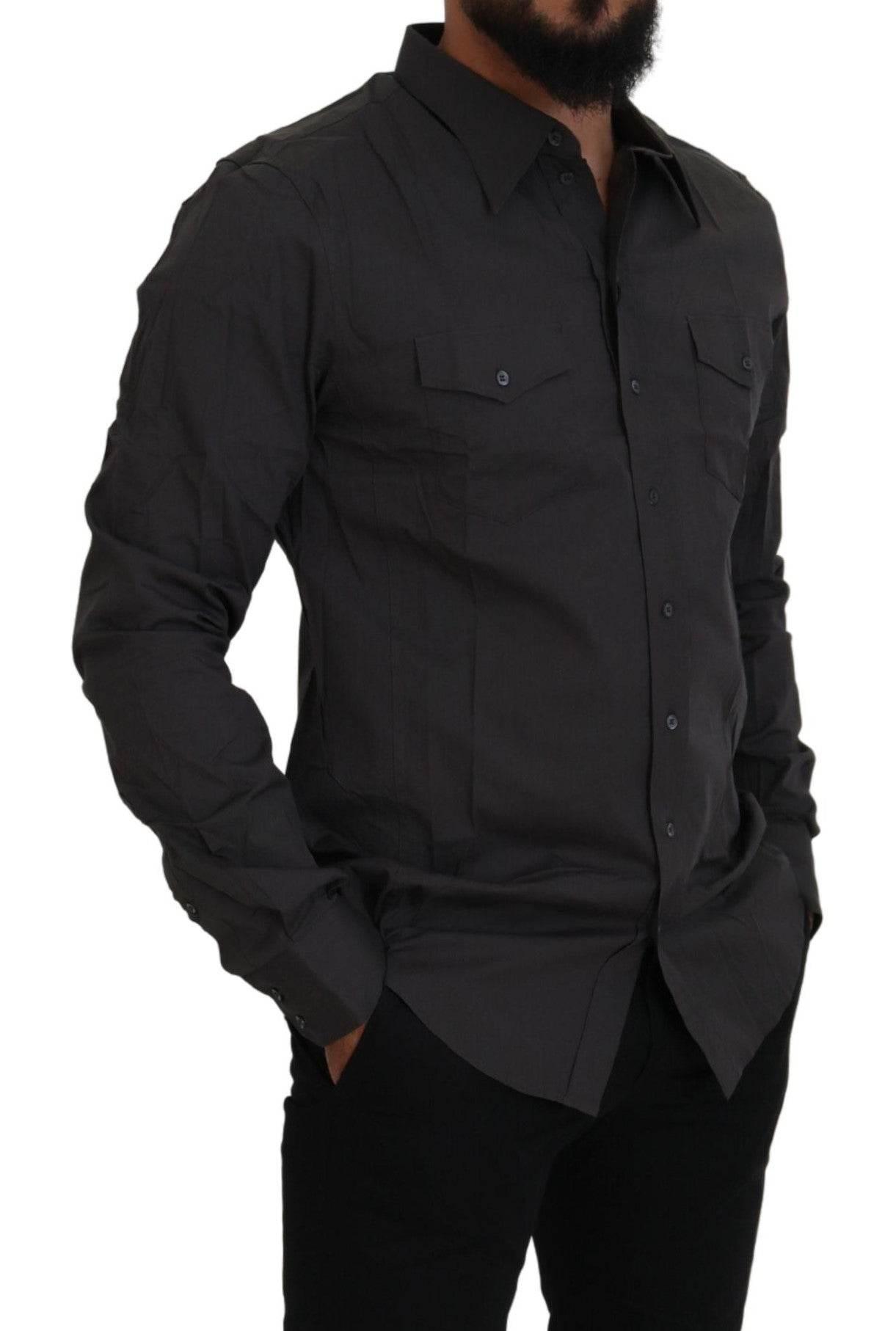 Dolce & Gabbana Gray SICILIA Slim Fit Stretch Dress Shirt - Hilstor