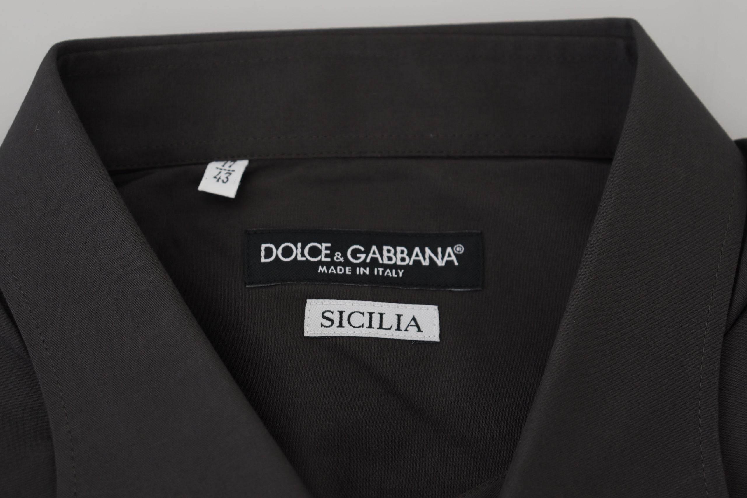 Dolce & Gabbana Gray SICILIA Slim Fit Stretch Dress Shirt - Hilstor