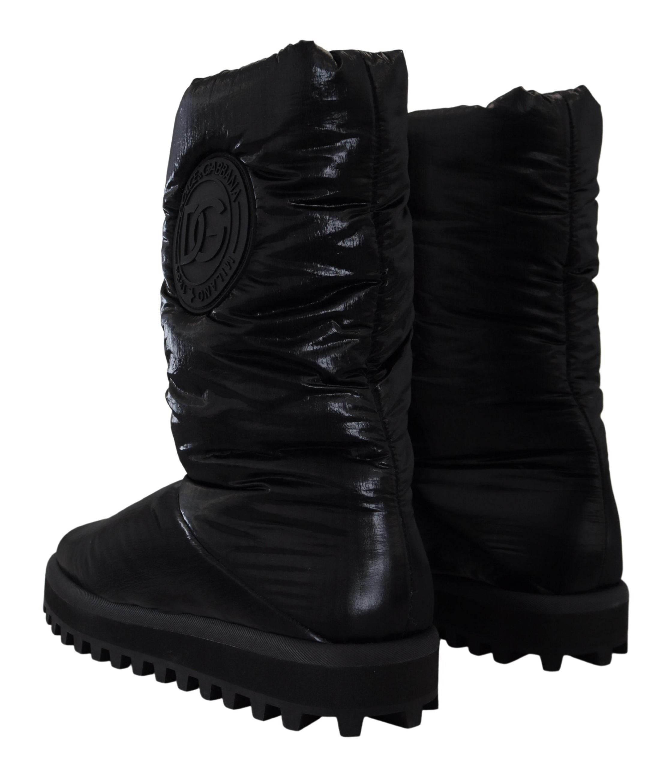 Dolce & Gabbana Elegant Mid-Calf Boots in Black Polyester - Hilstor
