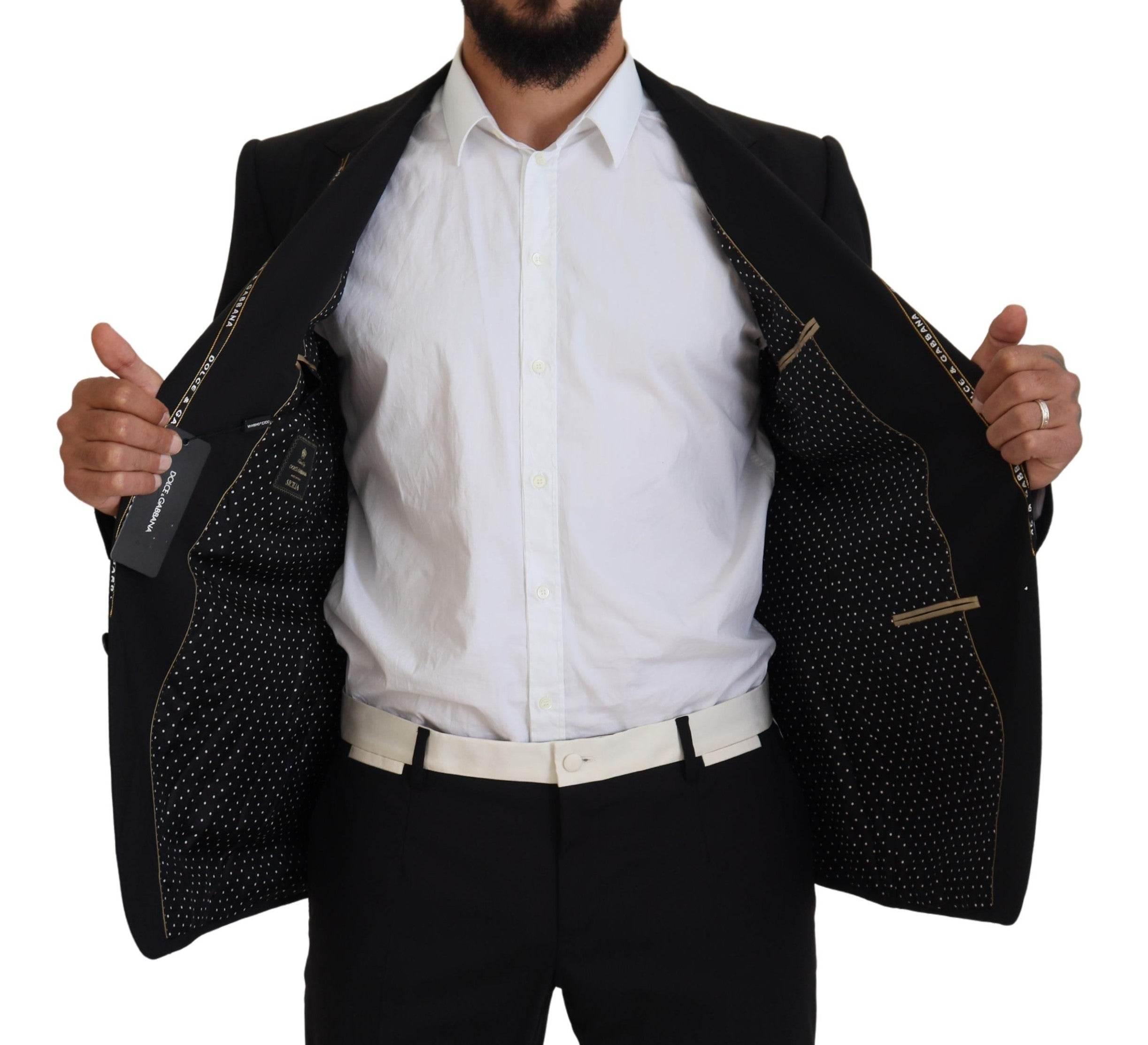 Dolce & Gabbana Black Wool Stretch Slim Fit Jacket Blazer - Hilstor