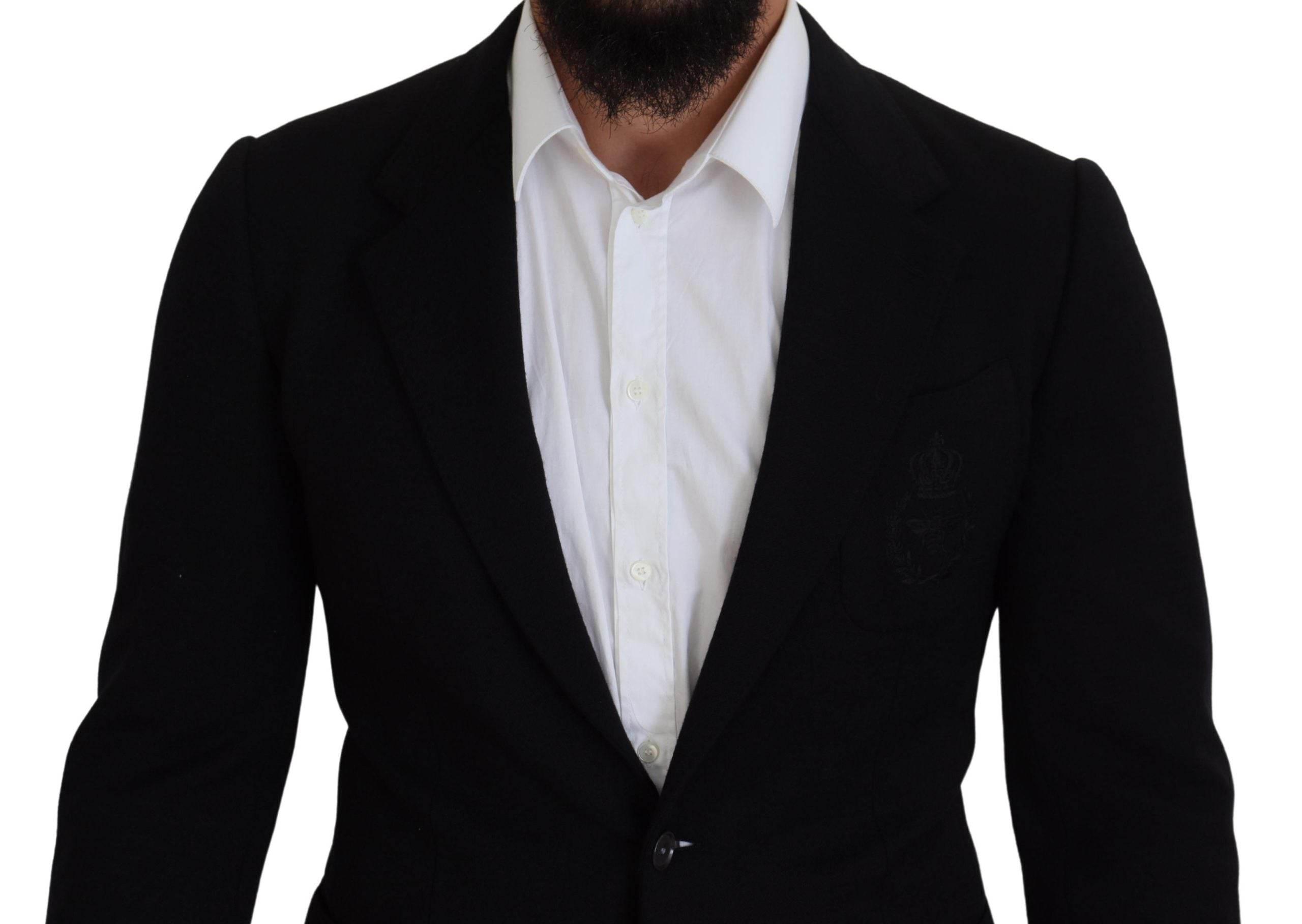 Dolce & Gabbana Black Wool Crown Slim Fit Jacket Blazer - Hilstor